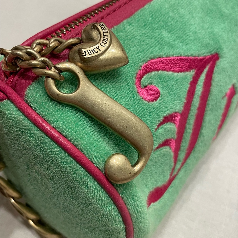 ICONIC JUICY Couture Y2K Vintage Hot Pink Green Princess Crown Heart Barrel Bag - Picture 8 of 12